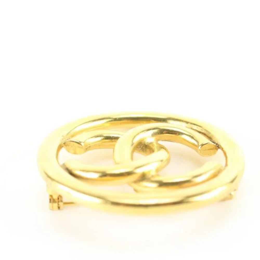 Chanel 93P 24k Gold Plate CC Logo Circle Brooch Pin 31ck824s